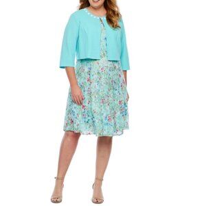 2- piece floral lace dress with 3/4 sleeve cropped jacket